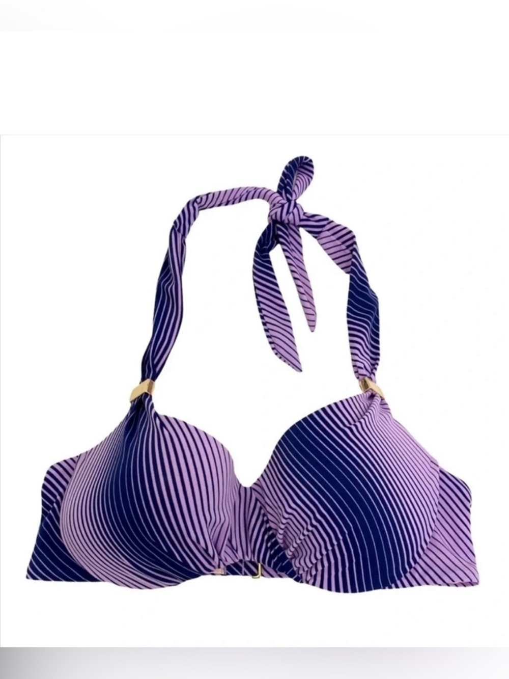 Victoria's Secret Push-Up Bikini Top Striped Halter Purple Blue Swim Size 32 B